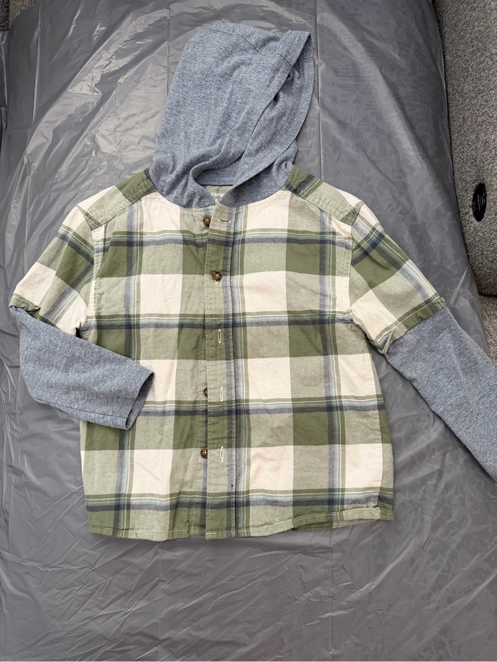 Carter's Olive & Cream Plaid Hooded Button-Down Shirt